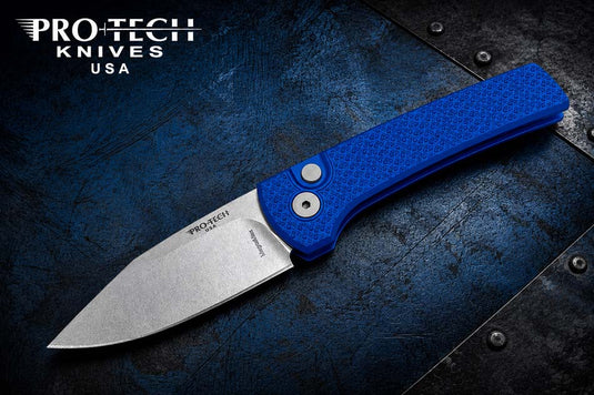 Protech RCS1105-BLUE Ramon Chavez Designed Scapegoat Compact Auto, Carbine Textured Blue AL Handles Knife
