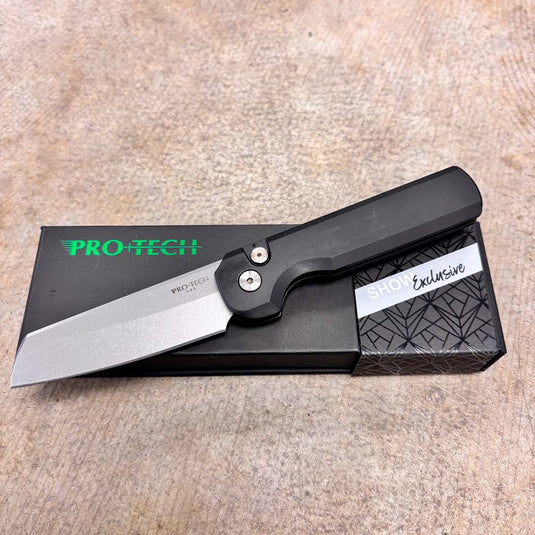 Protech BST26.Slimfoot.1 TuffKnives Designed Slimfoot Auto, Black Solid Handles, Stonewashed Magnacut Blade, Mosaic Pin Button Knife BLADE SHOW TEXAS 2026