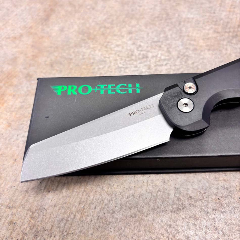 Load image into Gallery viewer, Protech BST26.Slimfoot.1 TuffKnives Designed Slimfoot Auto, Black Solid Handles, Stonewashed Magnacut Blade, Mosaic Pin Button Knife BLADE SHOW TEXAS 2026
