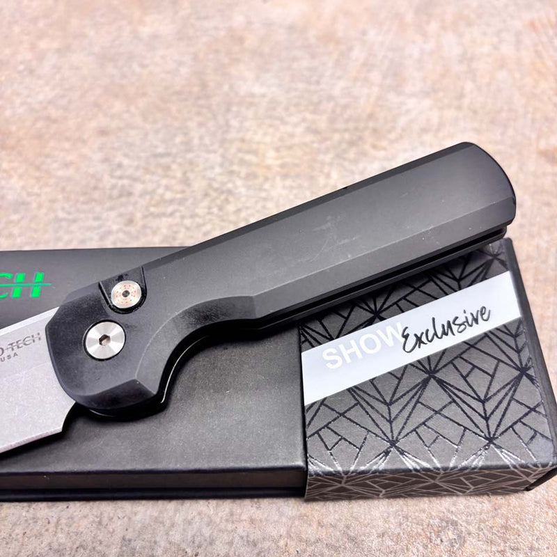 Load image into Gallery viewer, Protech BST26.Slimfoot.1 TuffKnives Designed Slimfoot Auto, Black Solid Handles, Stonewashed Magnacut Blade, Mosaic Pin Button Knife BLADE SHOW TEXAS 2026
