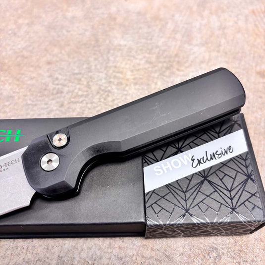 Protech BST26.Slimfoot.1 TuffKnives Designed Slimfoot Auto, Black Solid Handles, Stonewashed Magnacut Blade, Mosaic Pin Button Knife BLADE SHOW TEXAS 2026