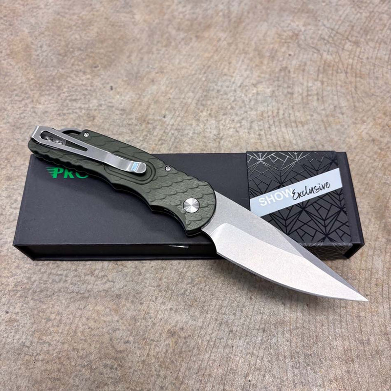 Load image into Gallery viewer, Protech BST26.TR3.2 Tactical Response 3, Grooved Green Handles, Stonewash 154CM Blade, Mosaic Pin Button, Knife BLADE SHOW TEXAS 2026
