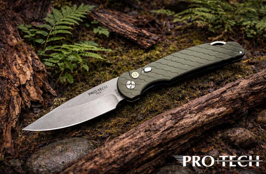 Protech BST26.TR3.1 Tactical Response 3, Grooved Green Handles, Stonewash 154CM Blade, Mosaic Pin Button, Knife BLADE SHOW TEXAS 2026