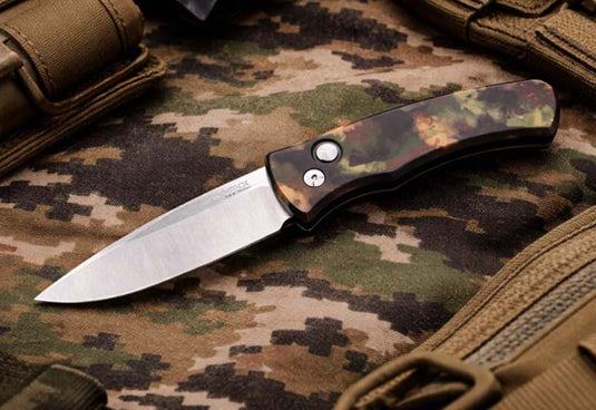 Protech CCKSF25.Duke.2 DUKE 2 Woodland Camo 6061 Aluminum Handle, Machine Satin Magnacut Blade, Knife CCKS