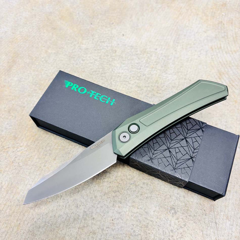 Load image into Gallery viewer, Protech DS121-GREEN Oligarch Dmitry Sinkevick Design Solid Green Aluminum Handles, Smoky Grey DLC Magnacut Blade Auto Knife
