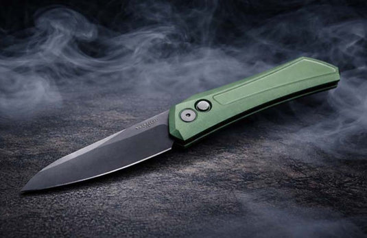 Protech DS121-GREEN Oligarch Dmitry Sinkevick Design Solid Green Aluminum Handles, Smoky Grey DLC Magnacut Blade Auto Knife
