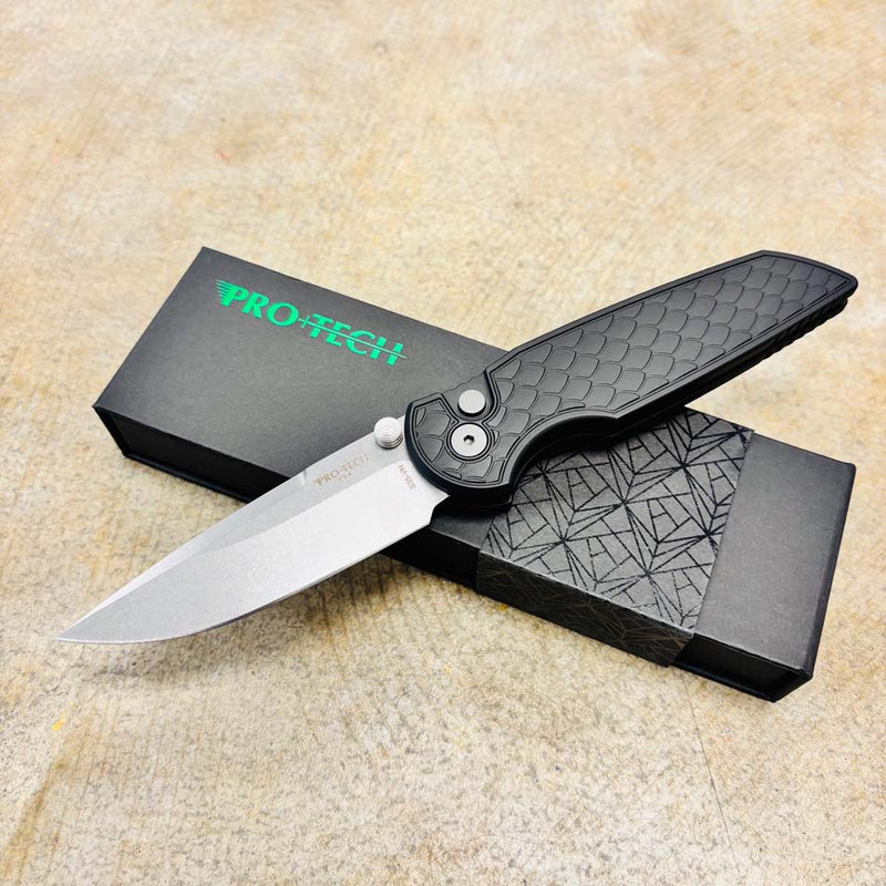 Load image into Gallery viewer, Protech TR-3 Integrity INT105-REPTILE Clip Point 3.5" Manual Reptile Textured Black Handle Stonewash S35VN Blade Knife
