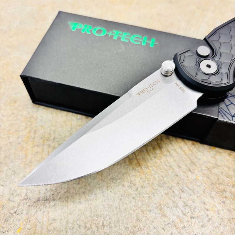 Load image into Gallery viewer, Protech TR-3 Integrity INT105-REPTILE Clip Point 3.5" Manual Reptile Textured Black Handle Stonewash S35VN Blade Knife
