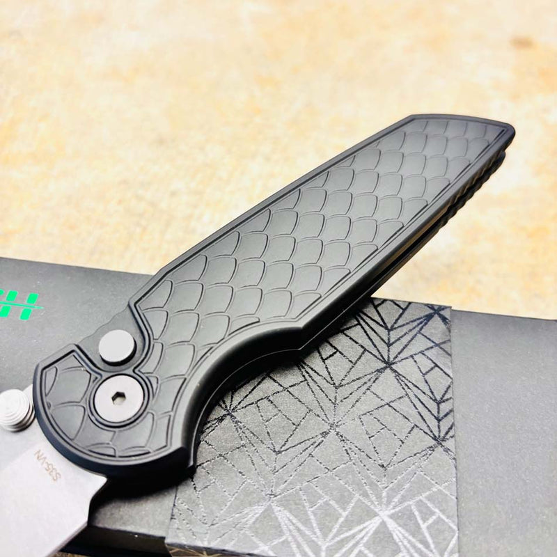 Load image into Gallery viewer, Protech TR-3 Integrity INT105-REPTILE Clip Point 3.5" Manual Reptile Textured Black Handle Stonewash S35VN Blade Knife
