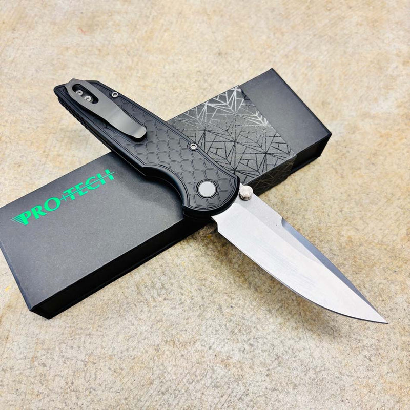 Load image into Gallery viewer, Protech TR-3 Integrity INT105-REPTILE Clip Point 3.5" Manual Reptile Textured Black Handle Stonewash S35VN Blade Knife
