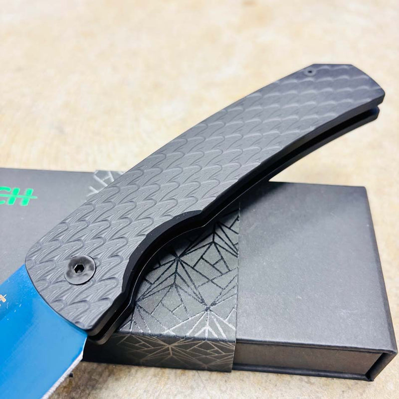 Load image into Gallery viewer, Protech M2603-F SB MAGIC 2, 3.75" Sapphire Blue PVD Blade, Feather Texture Black Handles Knife
