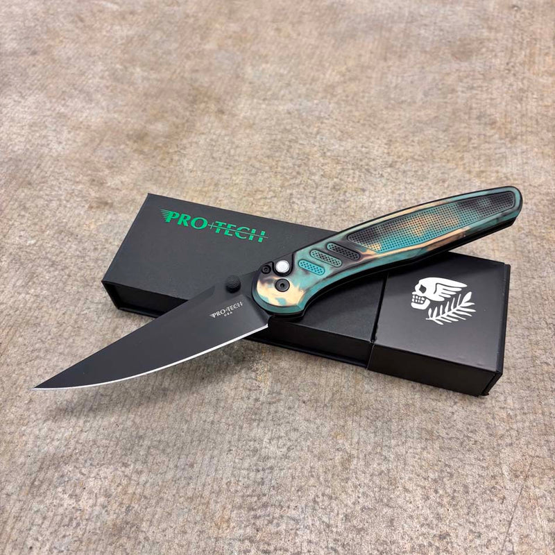Load image into Gallery viewer, Protech PN1103-Shipwreck, Peace Neighbor Avalon, Knurled "Shipwreck" Handle, DLC black Magnacut blade Knife
