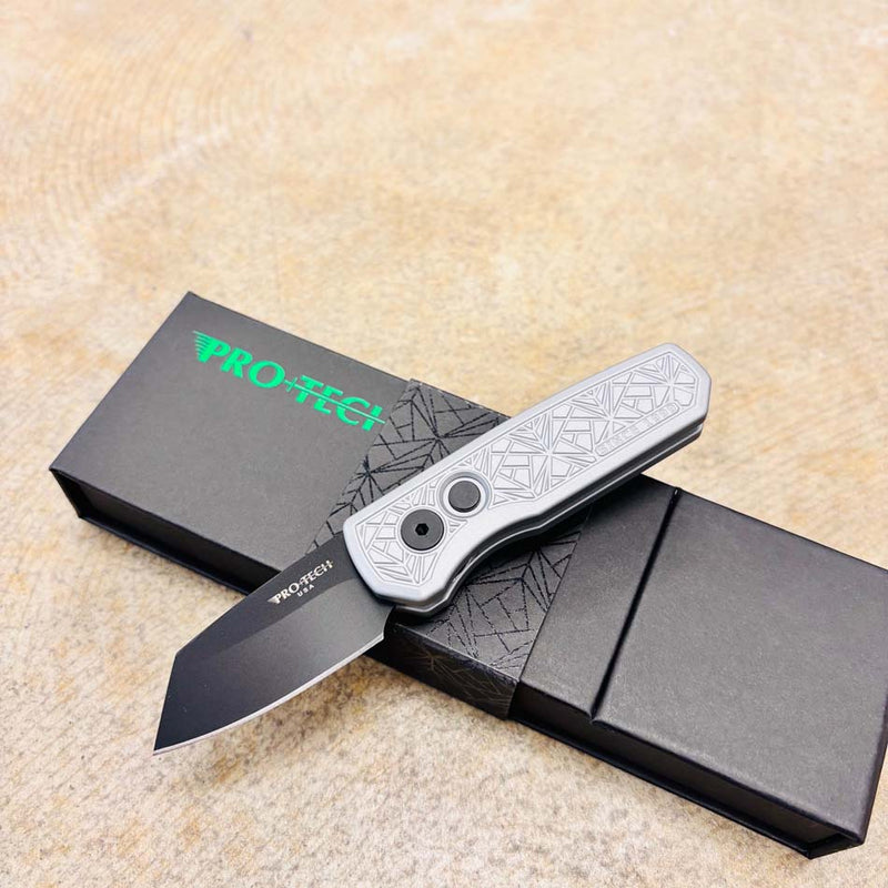 Load image into Gallery viewer, Protech Runt 5 R5203-Grey Nexus Textured Grey Anodized Handle, DLC Black 20CV Reverse Tanto Blade, Knife
