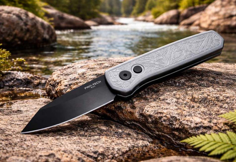Load image into Gallery viewer, Protech Runt 5 R5203-Grey Nexus Textured Grey Anodized Handle, DLC Black 20CV Reverse Tanto Blade, Knife
