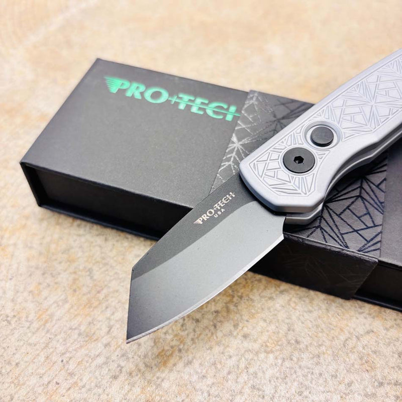 Load image into Gallery viewer, Protech Runt 5 R5203-Grey Nexus Textured Grey Anodized Handle, DLC Black 20CV Reverse Tanto Blade, Knife
