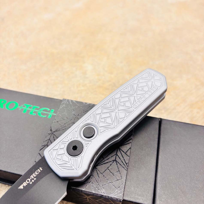 Load image into Gallery viewer, Protech Runt 5 R5203-Grey Nexus Textured Grey Anodized Handle, DLC Black 20CV Reverse Tanto Blade, Knife

