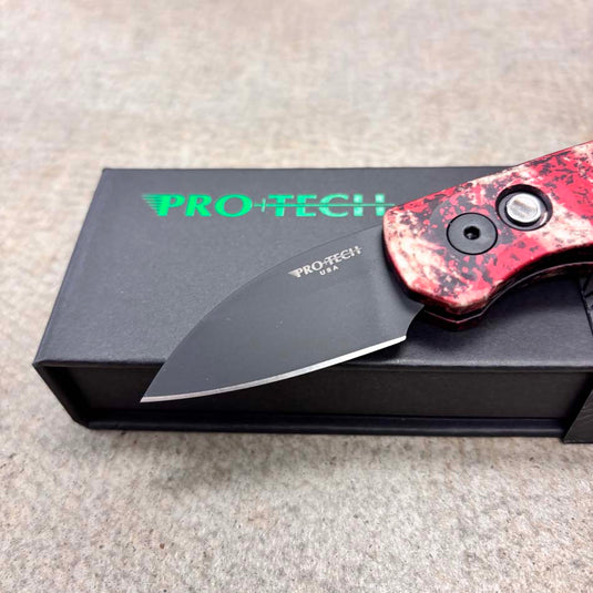 Protech R5303-CTC, Runt 5 Crimson Tiger Camo Custom Anodized Handle, DLC Black Magnacut Wharncliffe Blade, Knife