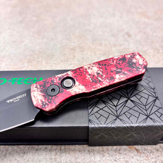 Protech R5303-CTC, Runt 5 Crimson Tiger Camo Custom Anodized Handle, DLC Black Magnacut Wharncliffe Blade, Knife