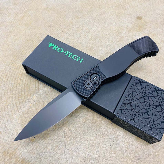 Protech T203-Operator Tactical Response 2 Drop Point 3.0" Sterile Black Magnacut Blade Auto All Black Hardware Tritium Button Knife