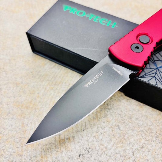Protech T203-RED Tactical Response 2 Drop Point 3.0" DLC Black Magnacut Blade Solid Red Handles Knife