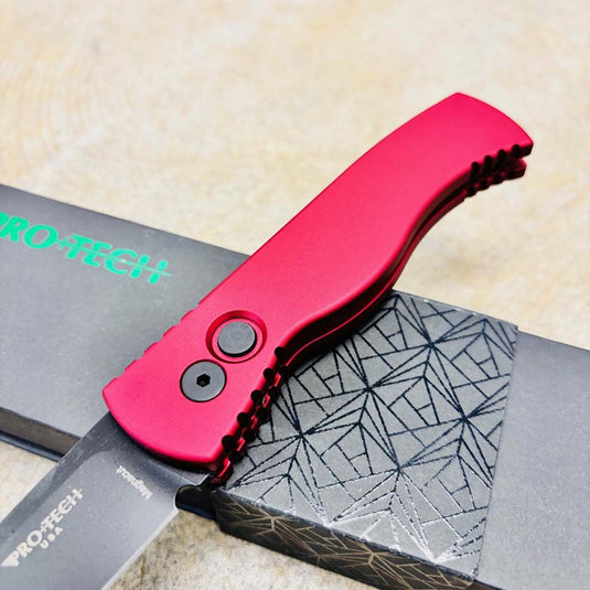 Protech T203-RED Tactical Response 2 Drop Point 3.0" DLC Black Magnacut Blade Solid Red Handles Knife
