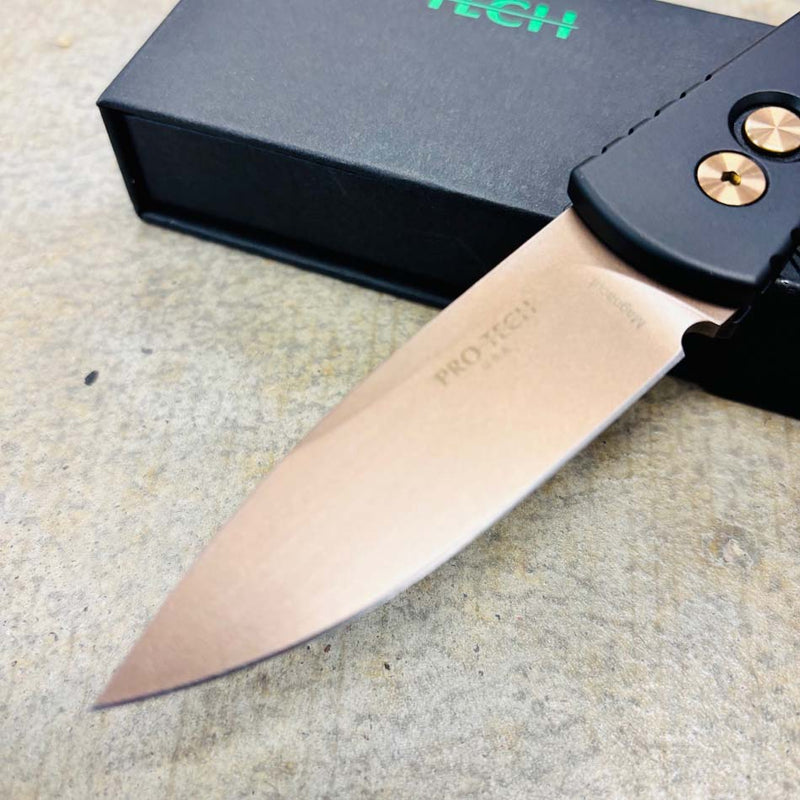 Load image into Gallery viewer, Protech T203-RG Tactical Response 2 Drop Point 3.0" Rose Gold Magnacut Blade, Abalone Button, Deep Carry Clip, Auto Knife
