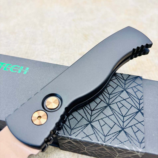 Protech T203-RG Tactical Response 2 Drop Point 3.0" Rose Gold Magnacut Blade, Abalone Button, Deep Carry Clip, Auto Knife