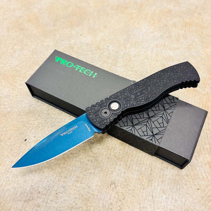 Load image into Gallery viewer, Protech T206-SB Nexus Tactical Response 2 Drop Point 3.0" Since 1999 Textured Black Handles, Sapphire Blue Magnacut Blade Knife
