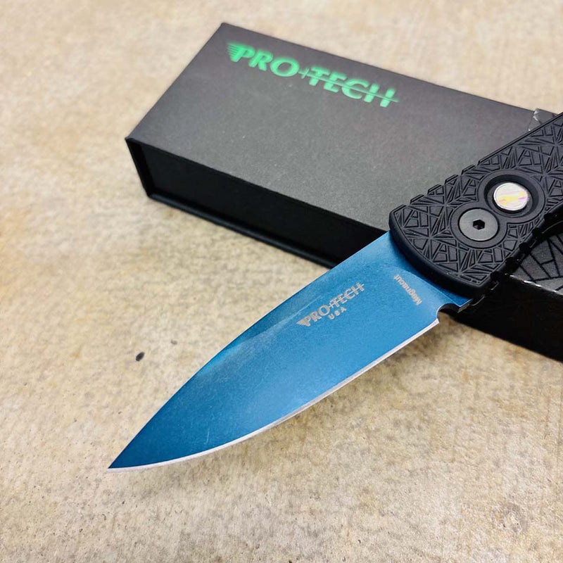 Load image into Gallery viewer, Protech T206-SB Nexus Tactical Response 2 Drop Point 3.0" Since 1999 Textured Black Handles, Sapphire Blue Magnacut Blade Knife
