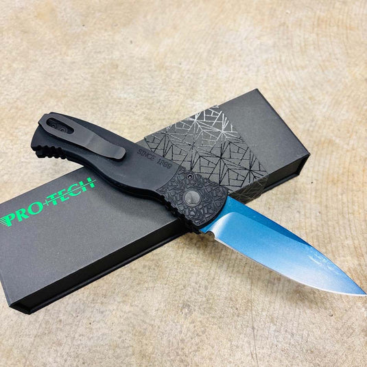 Protech T206-SB Nexus Tactical Response 2 Drop Point 3.0" Since 1999 Textured Black Handles, Sapphire Blue Magnacut Blade Knife