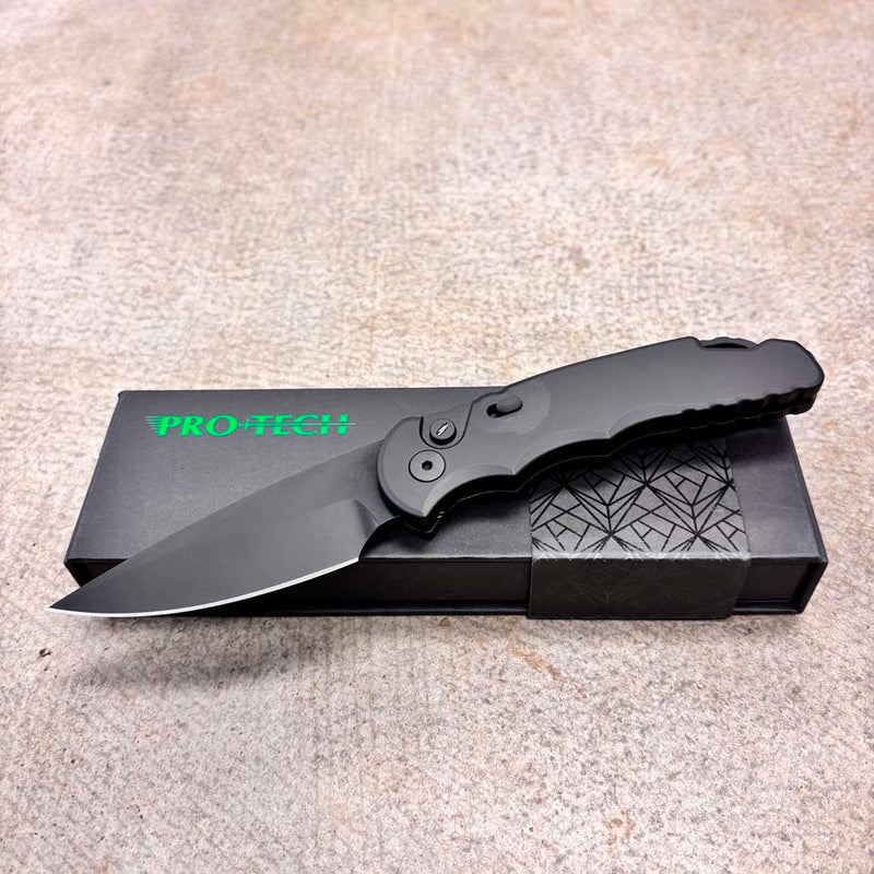 Load image into Gallery viewer, Protech T503-Operator Automatic Sterile Black Handle with Safety Steel Glass Breaker DLC S35VN Blade Tritium Push Button Knife BLADE SHOW 2026
