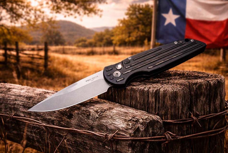 Load image into Gallery viewer, Protech TR-3 SW Clip Point 3.5" Auto Black Handle with Grooves Bead Blasted Hardware Stonewash Blade Knife
