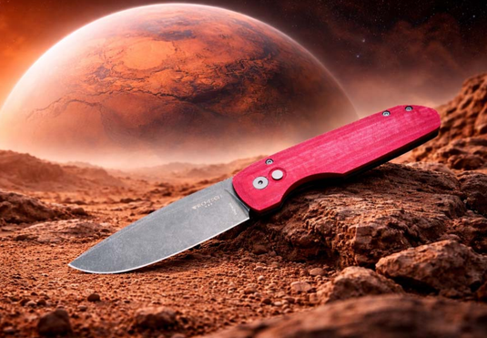 Protech VERO1211-AW Red Linen, Vero Synapse Design, 3.5" Acid Washed Magnacut Blade, Red Linen Micarta with Black Aluminum Handles Auto Knife