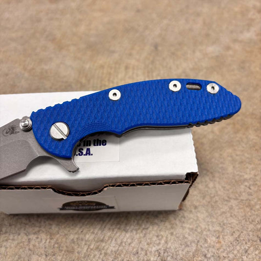 Rick Hinderer XM-18 3.0" Bowie 20CV, Tri-Way, Working Finish, Blue G10 Knife