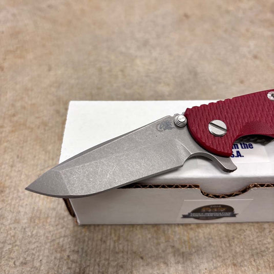 Rick Hinderer XM-18 3.25" Spanto Tri-Way Working Finish Blade, Battle Bronze, Red G10 Knife