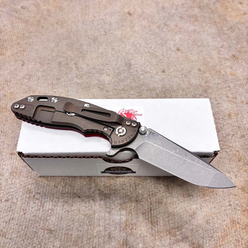 Load image into Gallery viewer, Rick Hinderer XM-18 3.25" Spanto Tri-Way Working Finish Blade, Battle Bronze, Red G10 Knife
