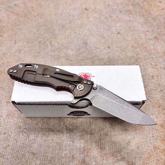 Rick Hinderer XM-18 3.25" Spanto Tri-Way Working Finish Blade, Battle Bronze, Red G10 Knife