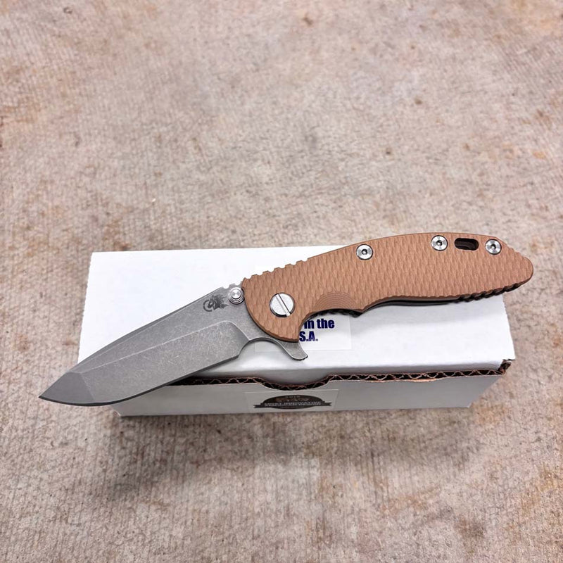 Load image into Gallery viewer, Rick Hinderer XM-18 3.25" Spanto Tri-Way, Working Finish Blade, Battle Bronze, Coyote G10 Knife
