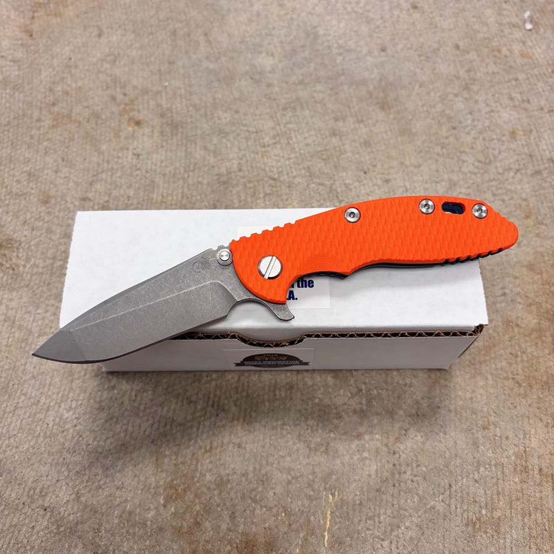 Load image into Gallery viewer, Rick Hinderer XM-18 3.25" Spanto Tri-Way Working Finish Blade, Battle Blue, Orange G10 Knife
