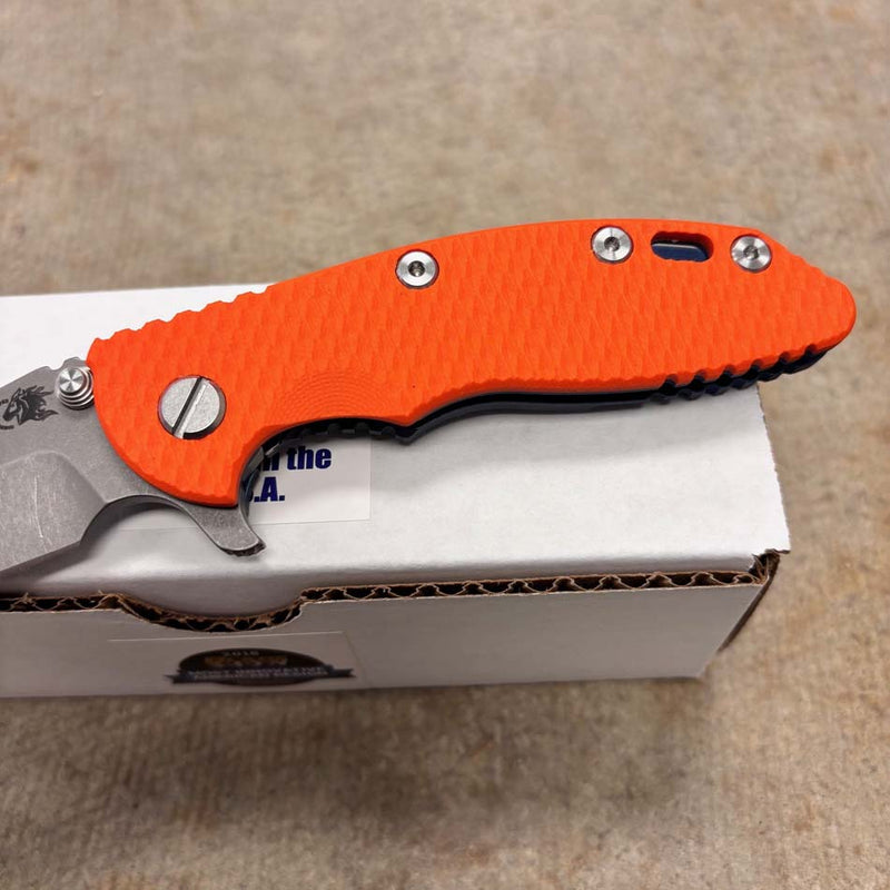 Load image into Gallery viewer, Rick Hinderer XM-18 3.25" Spanto Tri-Way Working Finish Blade, Battle Blue, Orange G10 Knife
