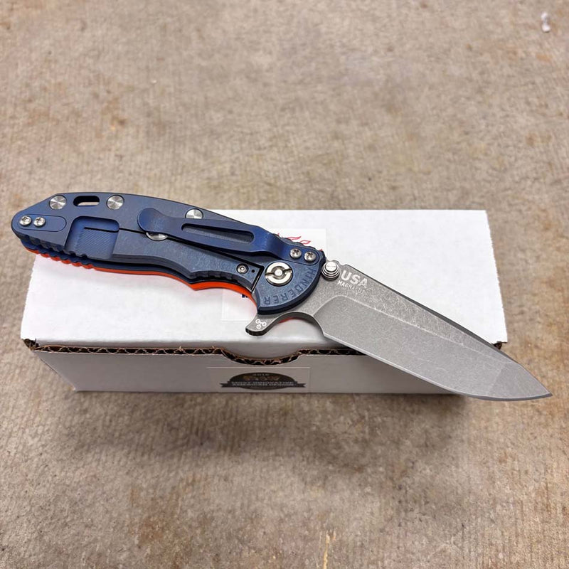Load image into Gallery viewer, Rick Hinderer XM-18 3.25" Spanto Tri-Way Working Finish Blade, Battle Blue, Orange G10 Knife
