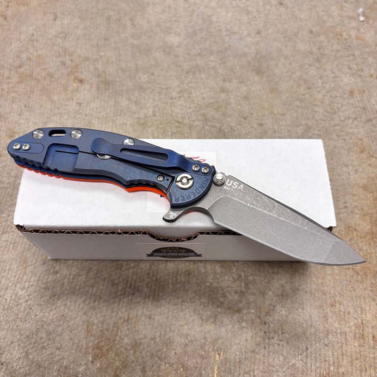 Rick Hinderer XM-18 3.25" Spanto Tri-Way Working Finish Blade, Battle Blue, Orange G10 Knife
