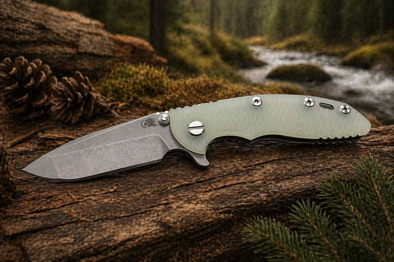Load image into Gallery viewer, Rick Hinderer XM-18 3.25" Spanto Tri-Way Working Finish Translucent Green G10 Knife
