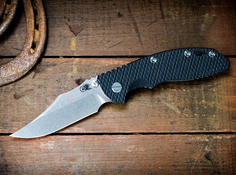 Load image into Gallery viewer, Rick Hinderer XM-18 3.5" Magnacut Bowie, NON-Flipper, Tri-Way, Stonewash Blade, Bead Blasted Bronze Handle, Black G10 Knife
