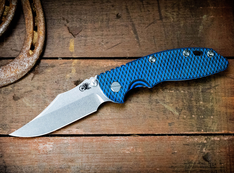 Load image into Gallery viewer, Rick Hinderer XM-18 3.5" Magnacut Bowie, NON-Flipper, Tri-Way, Stonewash Blade, Bead Blasted Handle, Blue/Black G10 Knife
