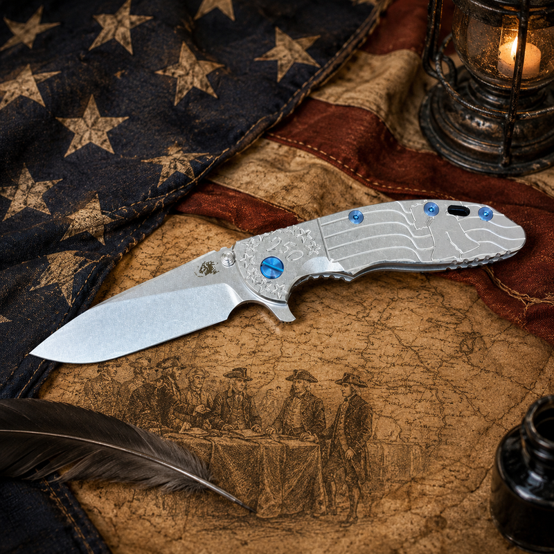 Load image into Gallery viewer, Rick Hinderer XM-18 3.5" Spanto America 250th Anniversary Smooth Titanium Handles Knife
