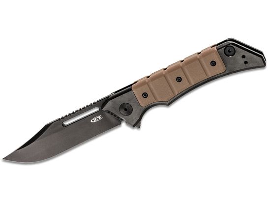 Load image into Gallery viewer, Zero Tolerance 0223 Tim Galyean Flipper Knife 3.5" CPM-20CV Black DLC Blade, Black Titanium/Earth Brown G10 Handles
