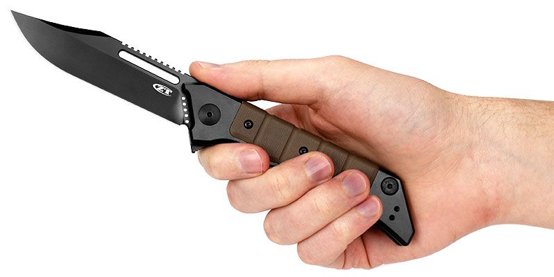Load image into Gallery viewer, Zero Tolerance 0223 Tim Galyean Flipper Knife 3.5" CPM-20CV Black DLC Blade, Black Titanium/Earth Brown G10 Handles
