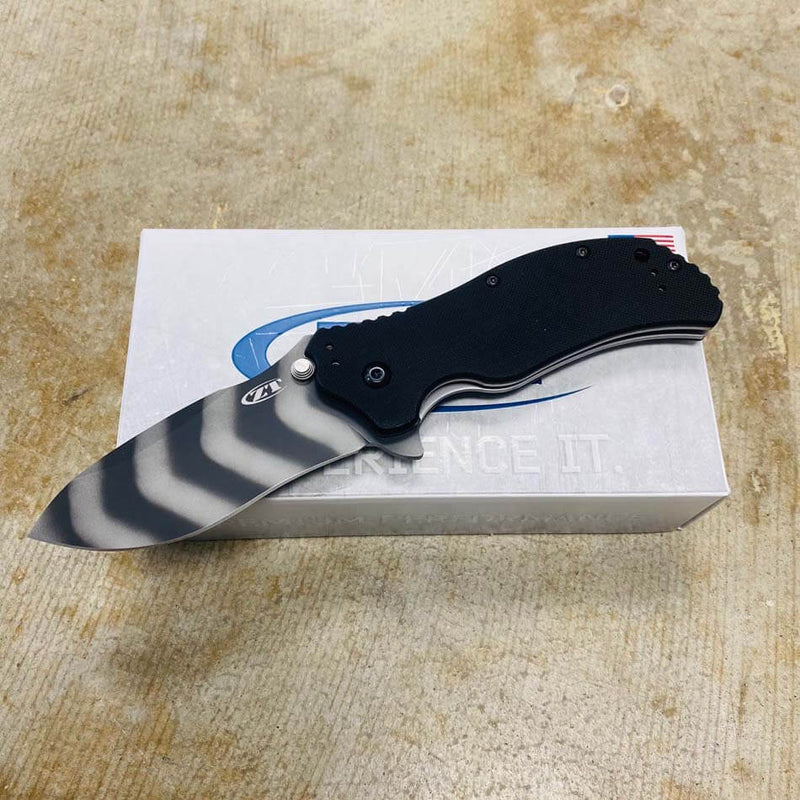 Load image into Gallery viewer, Zero Tolerance Model 0350TS Assisted Flipper Knife 3.25" S30V Tiger Stripe Plain Blade, Black G10 Handles
