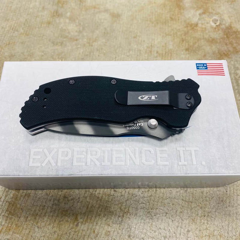 Load image into Gallery viewer, Zero Tolerance Model 0350TS Assisted Flipper Knife 3.25" S30V Tiger Stripe Plain Blade, Black G10 Handles
